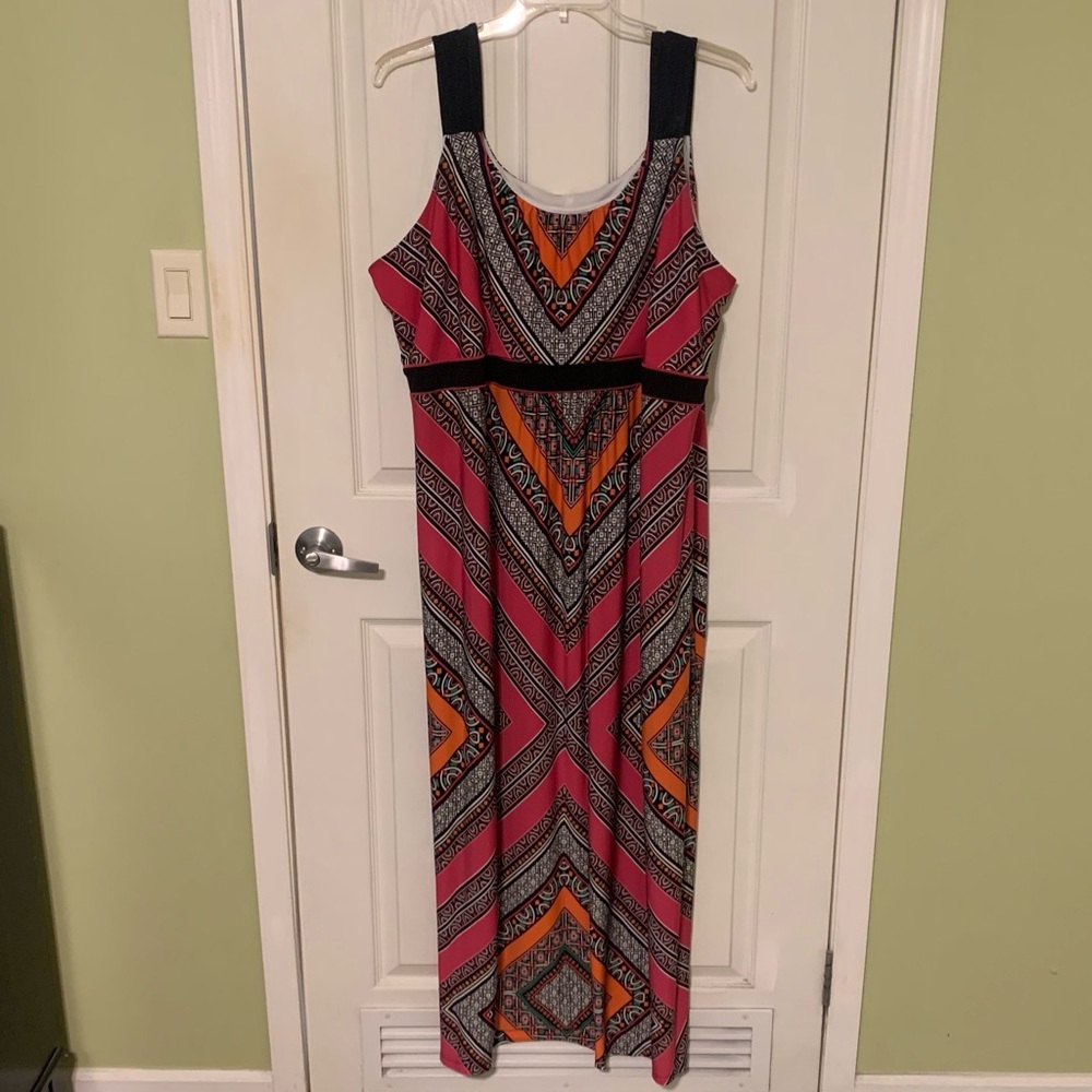 Pink and Orange Geometric Maxi Dress